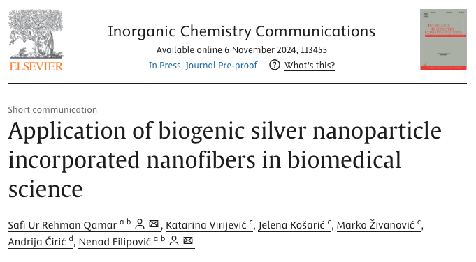 surqamar's tweet photo. Im happy to share that our work is now available online. In this work we integrated biogenic AgNPs into PEG-PCL nano fibrous mats via electro spinning for biomedical applications i.e., drug coated balloons.
Read more at https://t.co/wHjrJZi4In

Funded by @DecodeItn https://t.co/RUqxJlHSKl