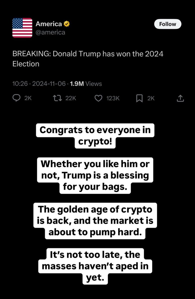 MsCryptoDXB's tweet image. Congrats to everyone in crypto! 
The golden year of crypto is back 🚀 and the market is about to pump hard !!! 

#crypto #Trump #cryptodubai