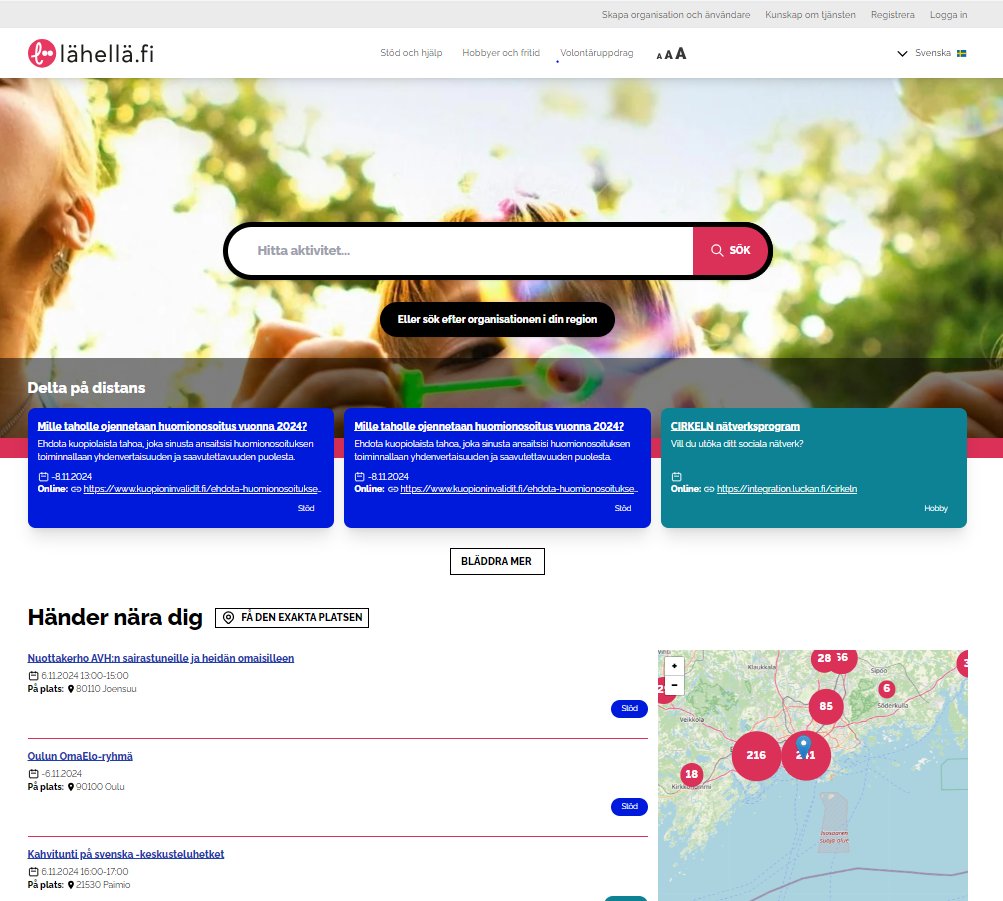 Glad svenska dagen till alla! Visste du att Lähellä.fi-tjänsten också fungerar på svenska? Du kan byta språk i det övre högra hörnet eller gå direkt till lahella.fi/sv-SE.