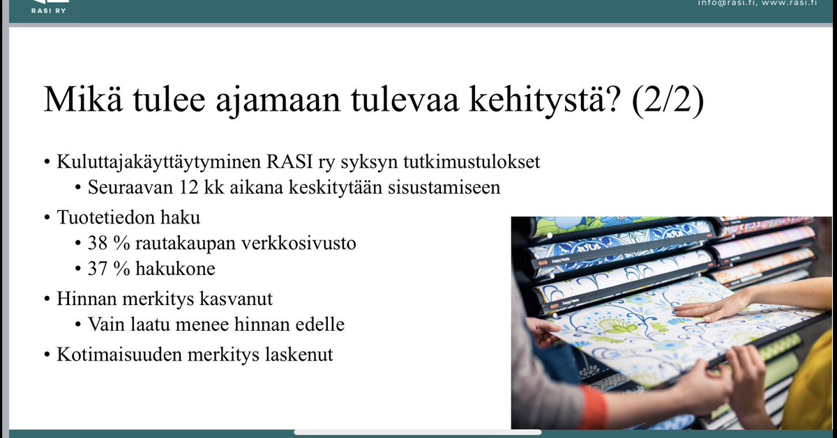 Teimme syksyllä kuluttajakyselyn ja sen mukaan tulevien 12 kk aikaan keskitytään sisustamiseen. Lähes puolet rautakaupan asiakkaista on liikkeellä sisustusremontin tarpeissa. ➡️
 rasi.fi/uutiset/rautak…
#puupäivä