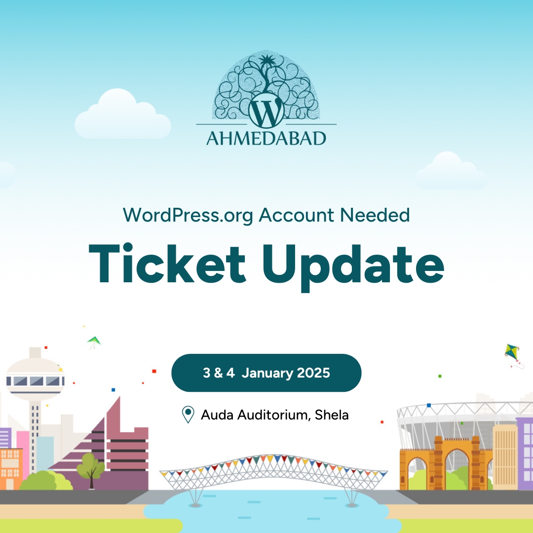 🚨 Big news for #WordCampAhmedabad 5.0! 🚨

You now need a WordPress.org account to purchase tickets! Prepare ahead of time to secure your spot.

👉 Read more: ahmedabad.wordcamp.org/2025/important…

#WordPress #WCAhmedabad #WordCamp