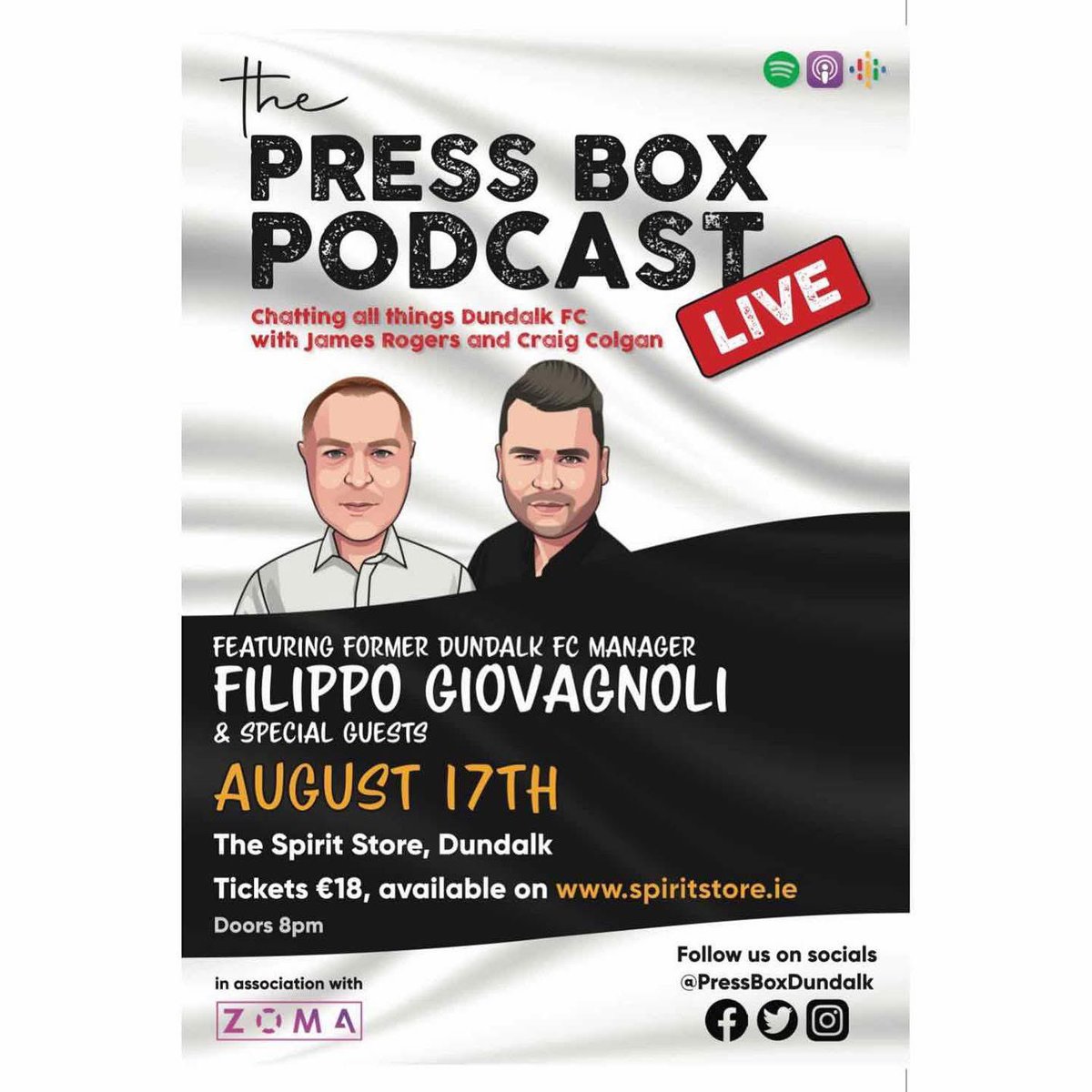 pressboxdundalk's tweet photo. This Week’s Episode is out now and is the Press Box Podcast’s ‘Last Dance’ after four amazing seasons.

Thanks to each and every listener.

We appreciate all the support we have received through the years with the Podcast and we hope to see you all in the stands at Oriel next season.

One last time. Thanks.

Craig & James