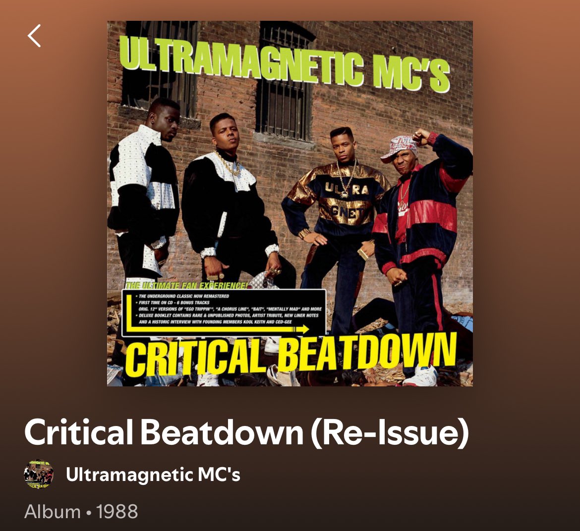 Gym soundtracks for today: Ultramagnetic MC’s - Critical Beatdown

I’ve said it before and I’ll say it again, 1988 is Hip Hop’s greatest year and this right here may just be the best album of that iconic year. What can you say about this that hasn’t already been said!?! Iconic!