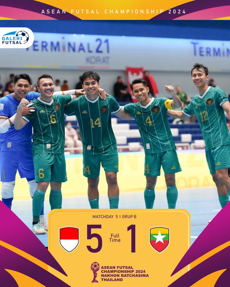 galerifutsalfc's tweet photo. FT : Indonesia 5-1 Myanmar

⚽️ Rio Pangestu Putra
⚽️ Wendy Brian Ick
⚽️ Samuel Eko Putra
⚽️ Firman Adriansyah
⚽️ Romi Humandri

Sempurna di fase grup. Focus ke Semifinal 🔥🇮🇩

#GaleriFutsal #AFFFutsal https://t.co/7pfNJWHker