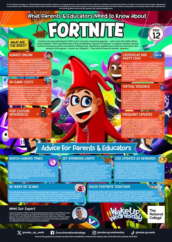 Advice on safe use of Fortnite on this week’s #WakeupWednesday