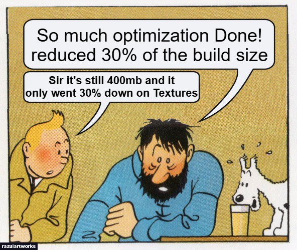 razulartworks's tweet photo. At least it went down from 93% of size in textures to 63% right? Right? 🙃🥹

#optimization #mobile #unity #unreal #gamedev #razul #razulartworks https://t.co/QU4C6re7kr