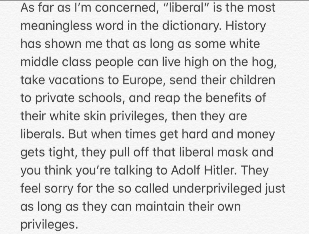 SpiritofLenin's tweet photo. Assata Shakur on liberals.

I've lost count how many times I've seen what she describes transpire over the past year, but especially right now. https://t.co/IdtAyuscaT