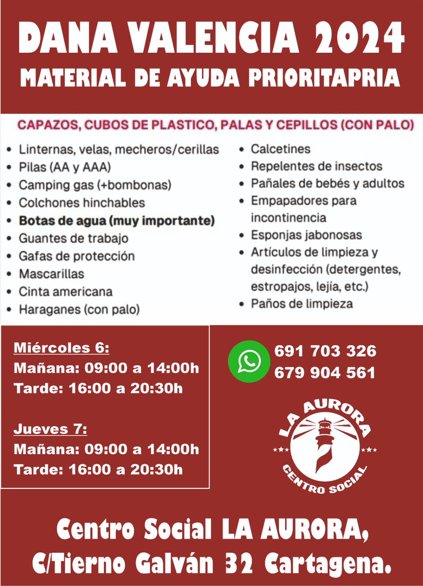 Actualizamos nuevos horarios y nuevas necesidades. Muchísimas gracias a todas las personas voluntarias, militantes y personas anónimas que se están implicando en la ayuda. Solo el pueblo salva al pueblo.