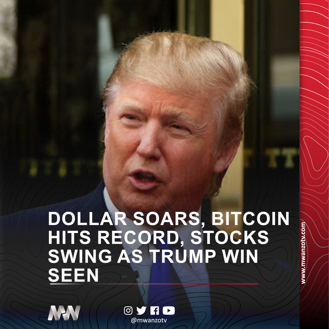US: DOLLAR SOARS, BITCOIN HITS RECORD, STOCKS SWING AS TRUMP WIN SEEN The  dollar surged and bitcoin hit a record high Wednesday as traders bet on a  victory for Donald Trump as