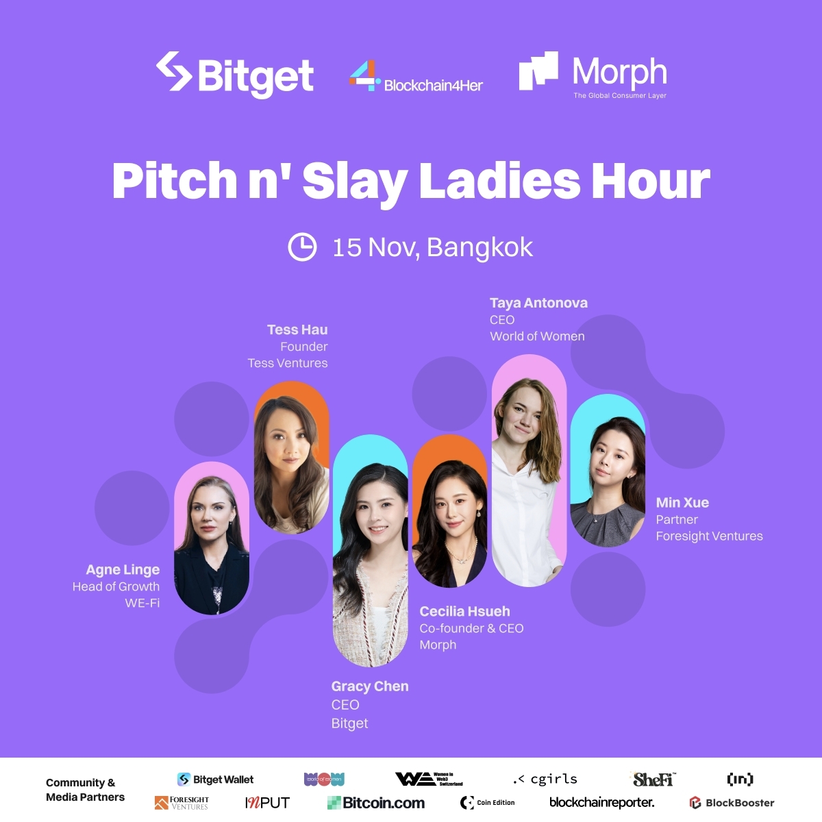 Meet the inspiring women leading Pitch n' Slay Ladies Hour! 🌟

✨ Gain insights from visionary leaders like <a href="/GracyBitget/">Gracy Chen @Bitget</a>, <a href="/cecilia_hsueh/">Cecilia Hsueh</a>, <a href="/thaika/">thaika</a>, <a href="/TessVentures/">Tess Ventures</a>, @0xmin3, and <a href="/agnecrypto/">agnecrypto🦇🔊</a>. 🌐

Join us on Nov 15 in Bangkok for empowering conversations, pitching, and