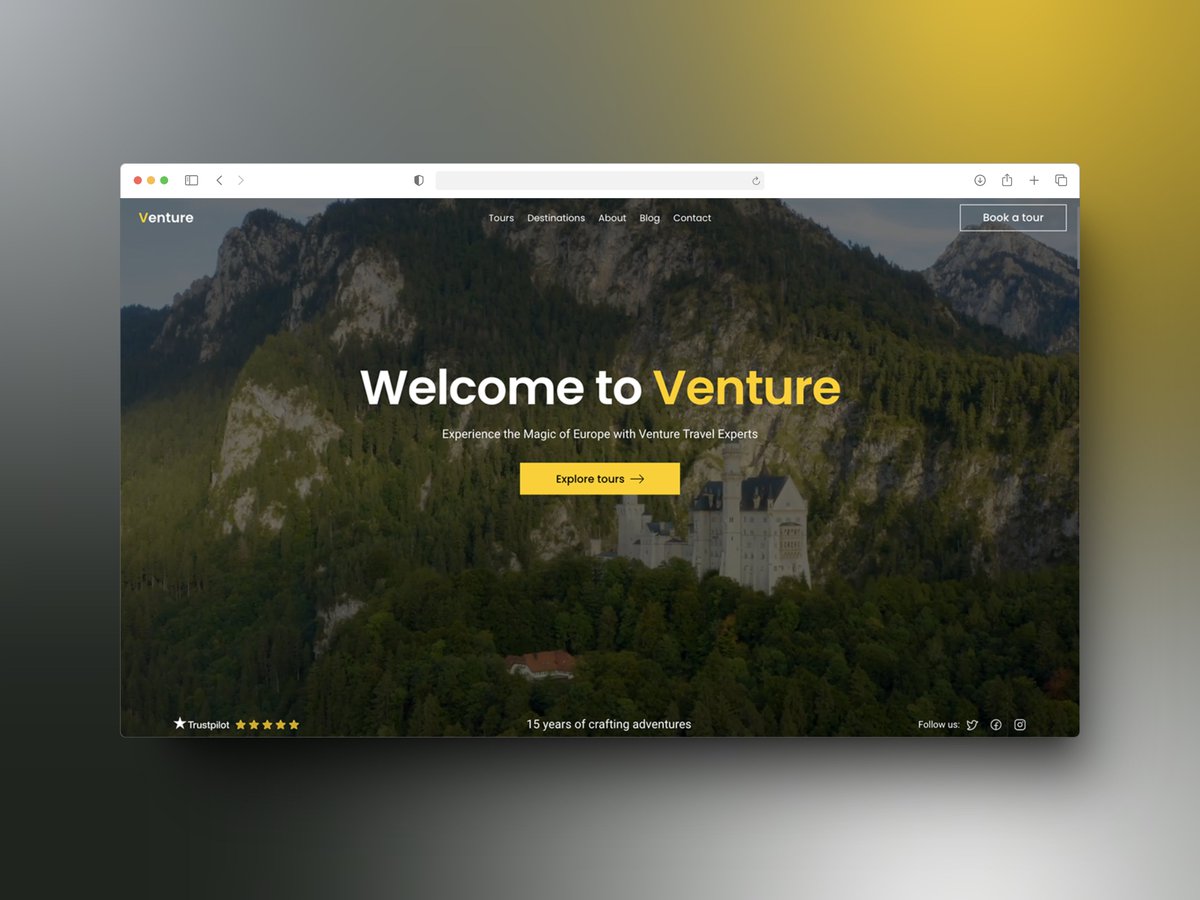 🖥 Venture <a href="/framer/">Framer</a> template

The ultimate Framer template for travel and tours agencies seeking to captivate their clients.
By <a href="/ThaerSwailem/">Thaer Swailem</a>

→ frameplate.co/templates/vent…