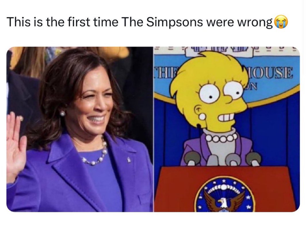 Miksiddiqui's tweet photo. Finally. Not this time this mf Simpsons.
#USElection2024 #DonaldTrump #KamalaHarris #TrumpVance #Trump4President #Trump2024 #TrumpForPOTUS https://t.co/FOX8Vpyb9o