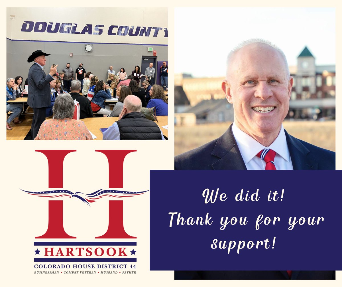The results are in, and we won! I am honored to be Re-Elected to House District 44. Thank you for all of your support, both financially and through your volunteer efforts. I could not have done it without you. #CoLeg #Hartsook4House