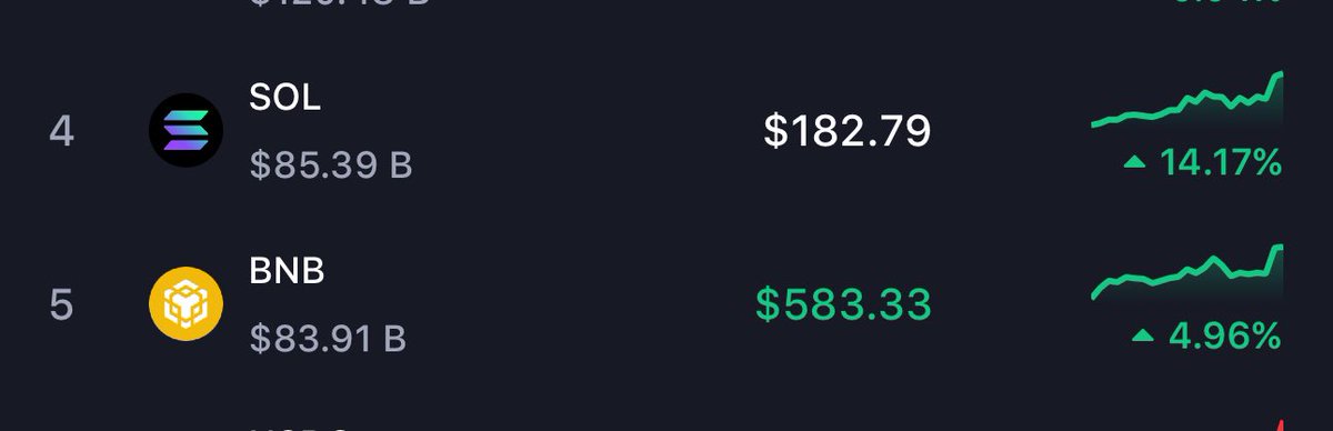 🚨BREAKING: SOL flips BNB to become the 4th largest crypto by market cap