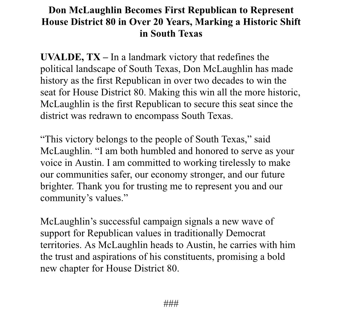 bradj_TX's tweet photo. .@donfortexas victory statement in #HD80. A D to R flip in the #txlege House: https://t.co/65mLjRrXcQ