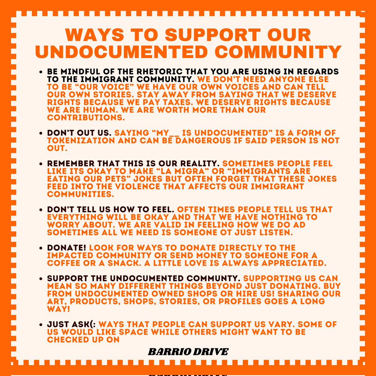 BarrioDrive's tweet photo. Ways to support our undocumented community, especially during the elections ❤️ https://t.co/JeYhbVMRIZ