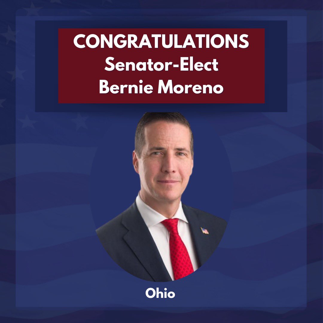 Morgan Ortagus (@morganortagus) on Twitter photo HUGE congratulations to <a href="/berniemoreno/">Bernie Moreno</a> on his historic win in Ohio, unseating a three-term incumbent!
Excited to have another national security champion in the U.S. Senate🇺🇸🇺🇸🇺🇸 HUGE congratulations to <a href="/berniemoreno/">Bernie Moreno</a> on his historic win in Ohio, unseating a three-term incumbent!
Excited to have another national security champion in the U.S. Senate🇺🇸🇺🇸🇺🇸