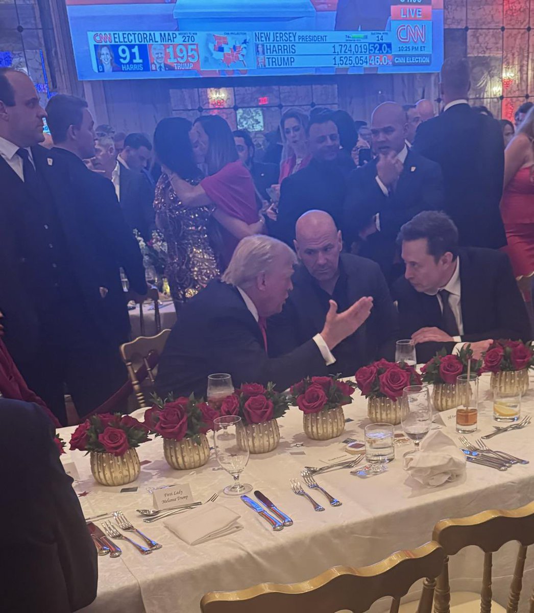 JUST IN: Donald Trump seen discussing the election with Elon Musk and Dana White at Mar-a-Lago.