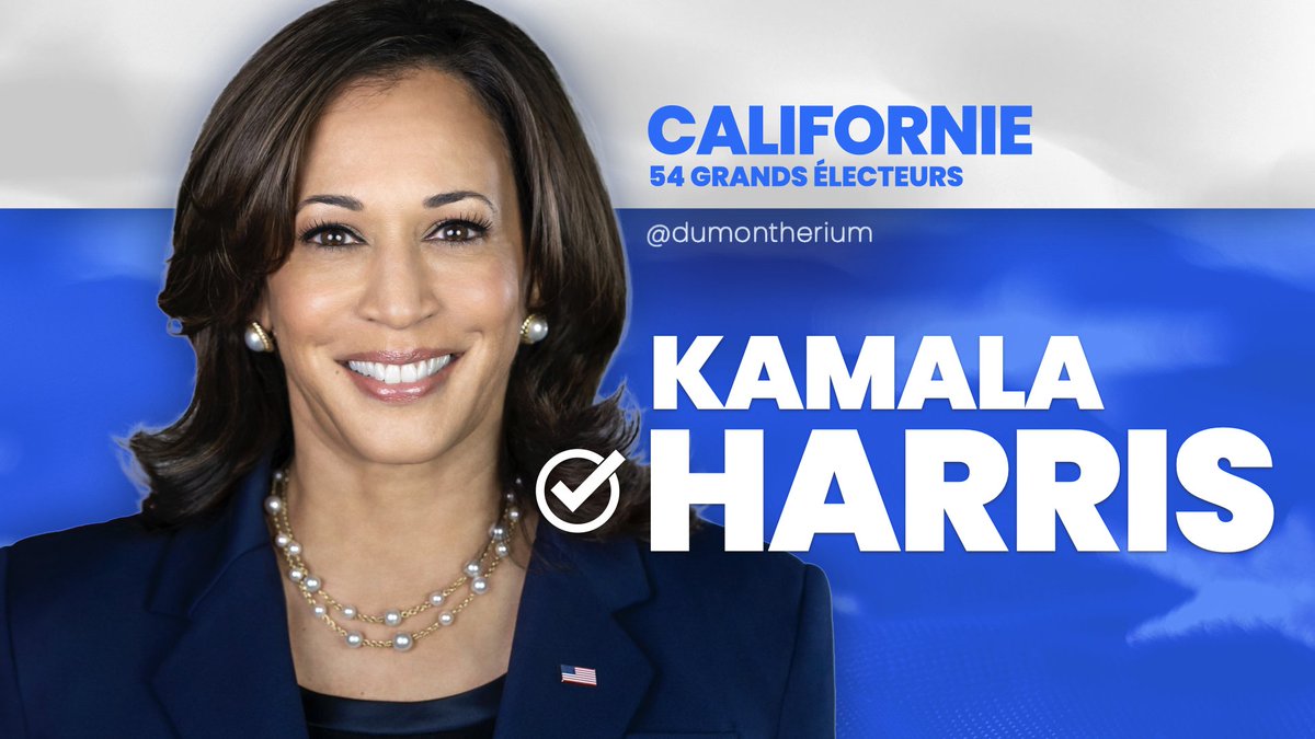 🇺🇸🗳️ Kamala Harris remporte les 54 grands électeurs de la Californie. 

#ElectionDay #ElectionNight #USAElections #Trump #Harris