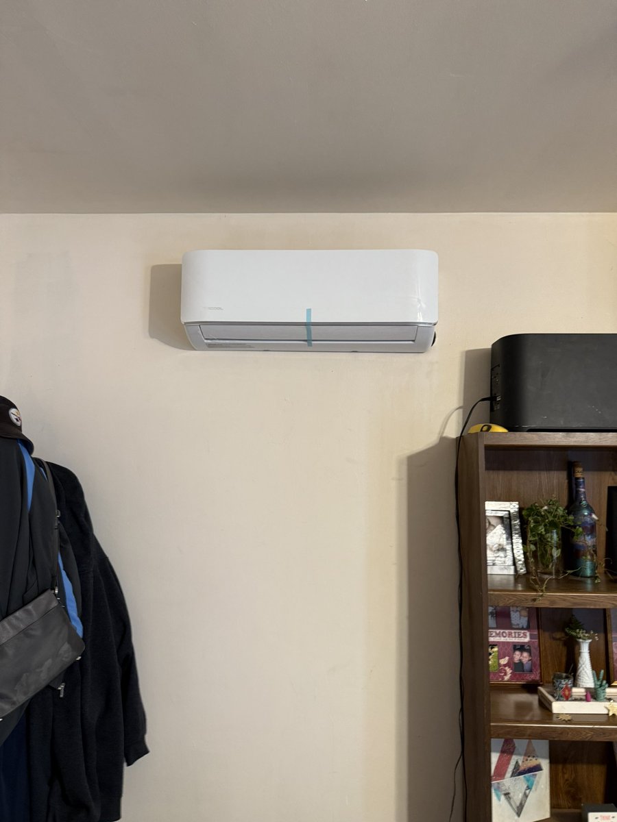 IB_sky350's tweet photo. Minisplit #heatpump install underway at 1005 (yes there will be enough airflow for the one above the door, we’re raising the ceiling there… just wait) https://t.co/Ryrmh3p3MM