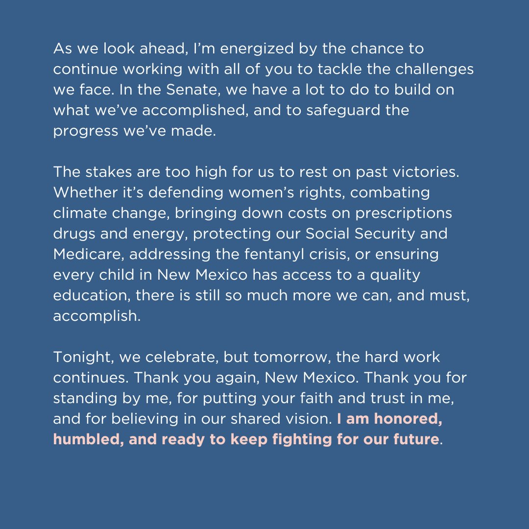 Thank you, New Mexico. I am honored, humbled, and ready to keep fighting for our future.