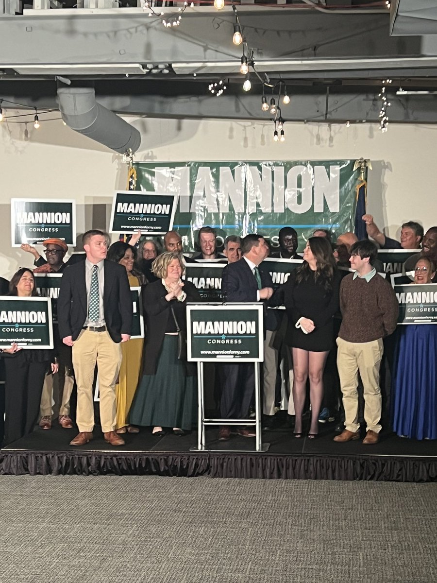 NEW: John Mannion celebrates with supporters after becoming the declared winner of NY-22 House Race. Incumbent Brandon Williams has called Mannion to concede. <a href="/CitrusTVNews/">CitrusTV News</a>