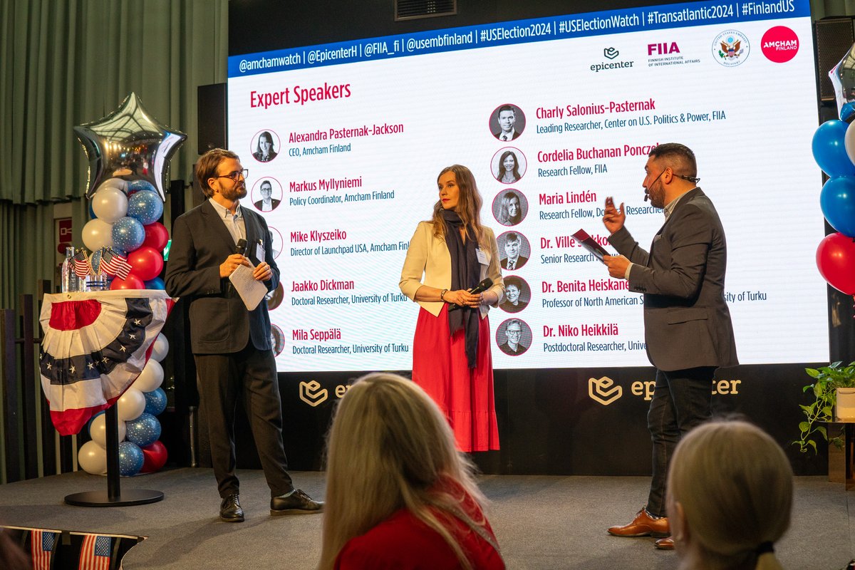 Just now <a href="/marialindenusa/">Maria Lindén (os. Annala)</a> of <a href="/FIIA_fi/">FIIA</a> and <a href="/JMC_utu/">John Morton Center</a> Jaakko Dickman are on the <a href="/EpicenterH/">EpicenterHelsinki</a> together with Joey Bayer discussing the candidates' campaign communications strategy. #uselectionwatch #transatlantic2024 #finlandus