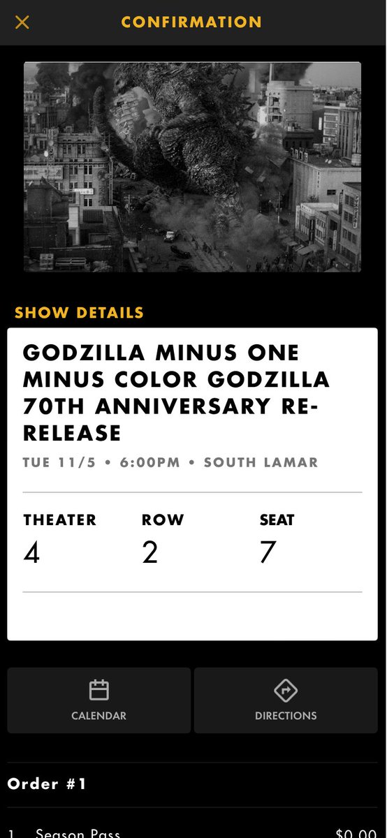 b6421's tweet image. #NowWatching: as counter-programming to the urge to doomscroll as the polls close, the 6pm showing of GODZILLA MINUS ONE MINUS COLOR before i lose my faith in mankind (at Alamo @Drafthouse Cinema – South Lamar in Austin, TX for @godzilla231103 #MinusColor) swarmapp.com/c/jirF0R9OnGL