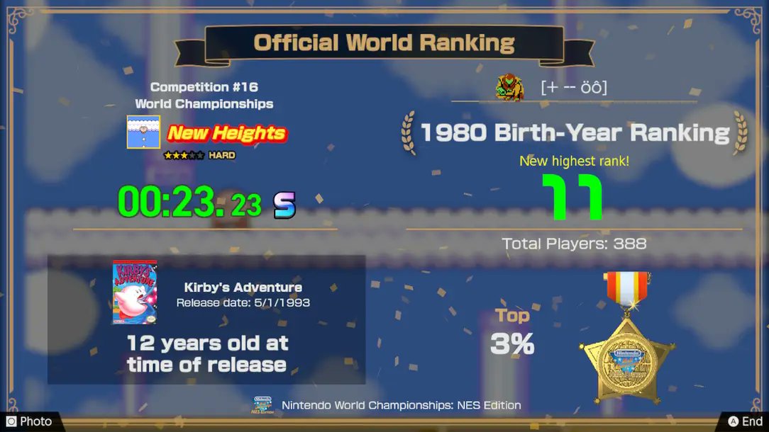 uncleR_ichie's tweet photo. last weeks personal best. im surprised considering i never played #Kirby much. #KirbysAdventure #NewHeights #NintendoWorldChampionshipsNES #NintendoSwitch #SmartUncle #ShareYourGames https://t.co/aozwMd8LSN