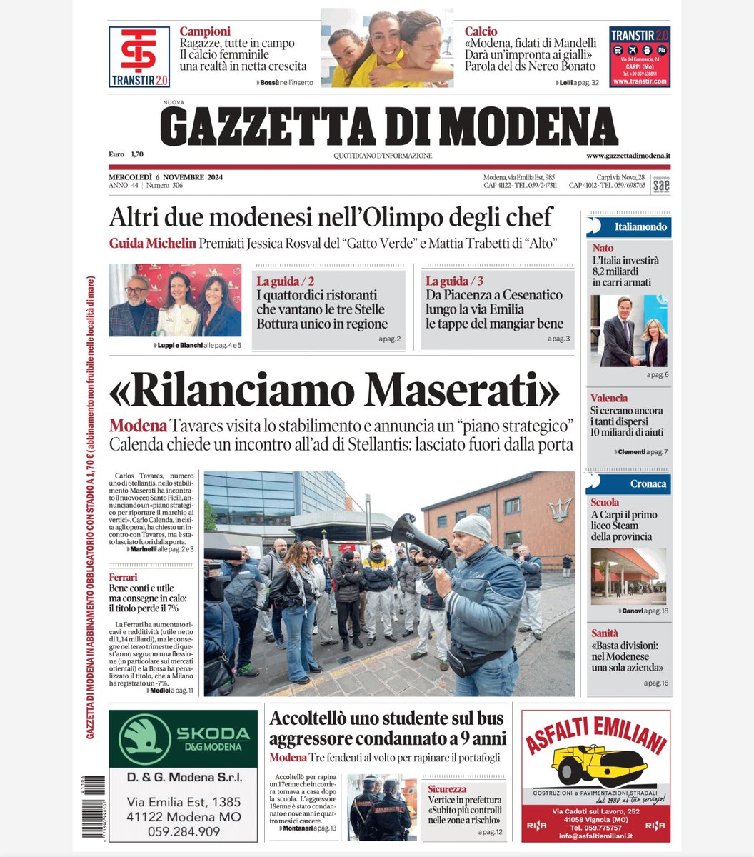 gazzettamodena's tweet image. #Buongiorno a tutti dalla #GazzettadiModena La #primapagina della @gazzettamodena pronta in #edicola e in edizione digitale da sfogliare su smartphone, tablet  e pc Oggi con l’ inserto CAMPIONI! webreader-prd.saegroup.abinsula.com/LGD