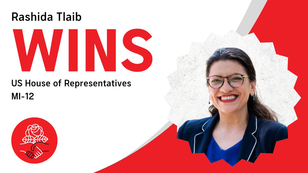 DSA (@demsocialists) on Twitter photo Congratulations to our now re-elected, @DetroitDSA champion for the working class, Congresswoman <a href="/RashidaTlaib/">Rashida Tlaib</a>! We are so proud of Rashida’s tireless advocacy on behalf of the residents of MI-12, for standing for working people, and for standing against American imperialism. Congratulations to our now re-elected, @DetroitDSA champion for the working class, Congresswoman <a href="/RashidaTlaib/">Rashida Tlaib</a>! We are so proud of Rashida’s tireless advocacy on behalf of the residents of MI-12, for standing for working people, and for standing against American imperialism.