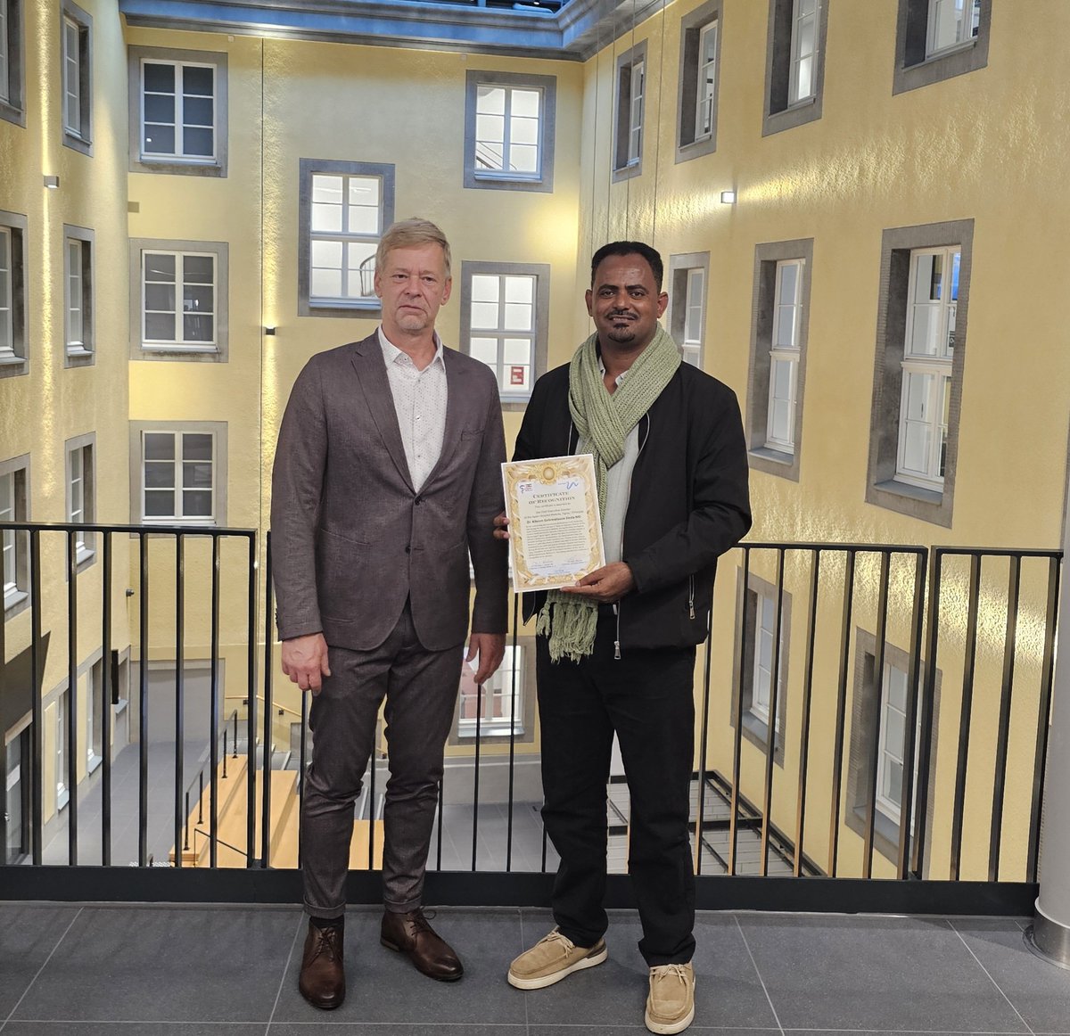 Kibrom Gebreselassie, MD (@kibrom30) on Twitter photo I am deeply honored to have received a recognition certificate from Etiopia-Witten.de, in acknowledgment of my contributions to public services.
I extend my heartfelt thanks to everyone who has been part of this journey. I am deeply honored to have received a recognition certificate from Etiopia-Witten.de, in acknowledgment of my contributions to public services.
I extend my heartfelt thanks to everyone who has been part of this journey.