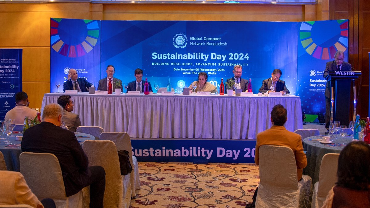 Happening Now!🔴 
#SustainabilityDay2024 by <a href="/globalcompact/">UN Global Compact</a> 🇧🇩 unites leaders in business, policy &amp; development under the theme 'Building Resilience:Advancing Sustainability' to tackle Bangladesh's top sustainability challenges &amp; shape a resilient future.