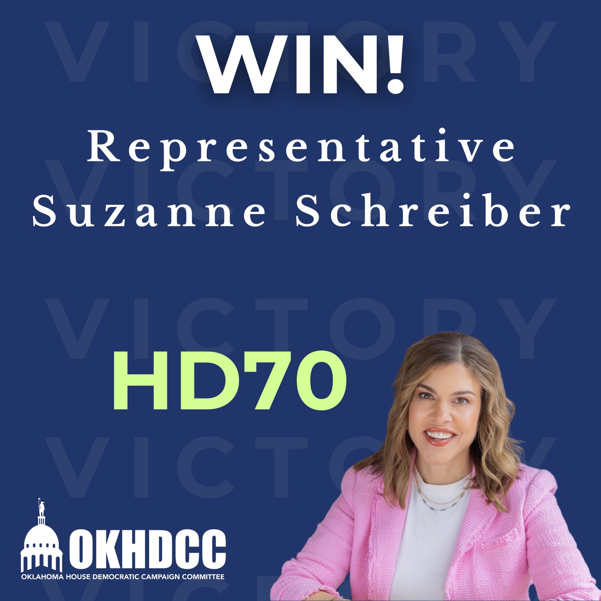 Oklahoma House Democrats (@okhdcc) on Twitter photo Congratulations to Representative Suzanne Schreiber on winning re-election! <a href="/SuzanneforHD70/">Rep. Suzanne Schreiber</a>
She will continue to put people over politics and be a true problem solver for Tulsans. We had no doubt she'd capture this victory! Congratulations to Representative Suzanne Schreiber on winning re-election! <a href="/SuzanneforHD70/">Rep. Suzanne Schreiber</a>
She will continue to put people over politics and be a true problem solver for Tulsans. We had no doubt she'd capture this victory!