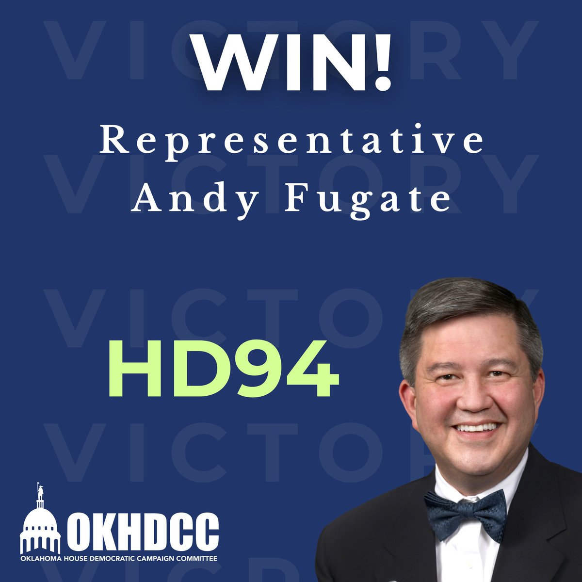 Oklahoma House Democrats (@okhdcc) on Twitter photo Congratulations to Representative Andy Fugate on winning his re-election! <a href="/afugate/">Andy Fugate for OK House District 94</a>
He will continue to be a voice of reason for Del City and fight for everyday Oklahomans. His success is a success for ALL Oklahomans! Congratulations to Representative Andy Fugate on winning his re-election! <a href="/afugate/">Andy Fugate for OK House District 94</a>
He will continue to be a voice of reason for Del City and fight for everyday Oklahomans. His success is a success for ALL Oklahomans!