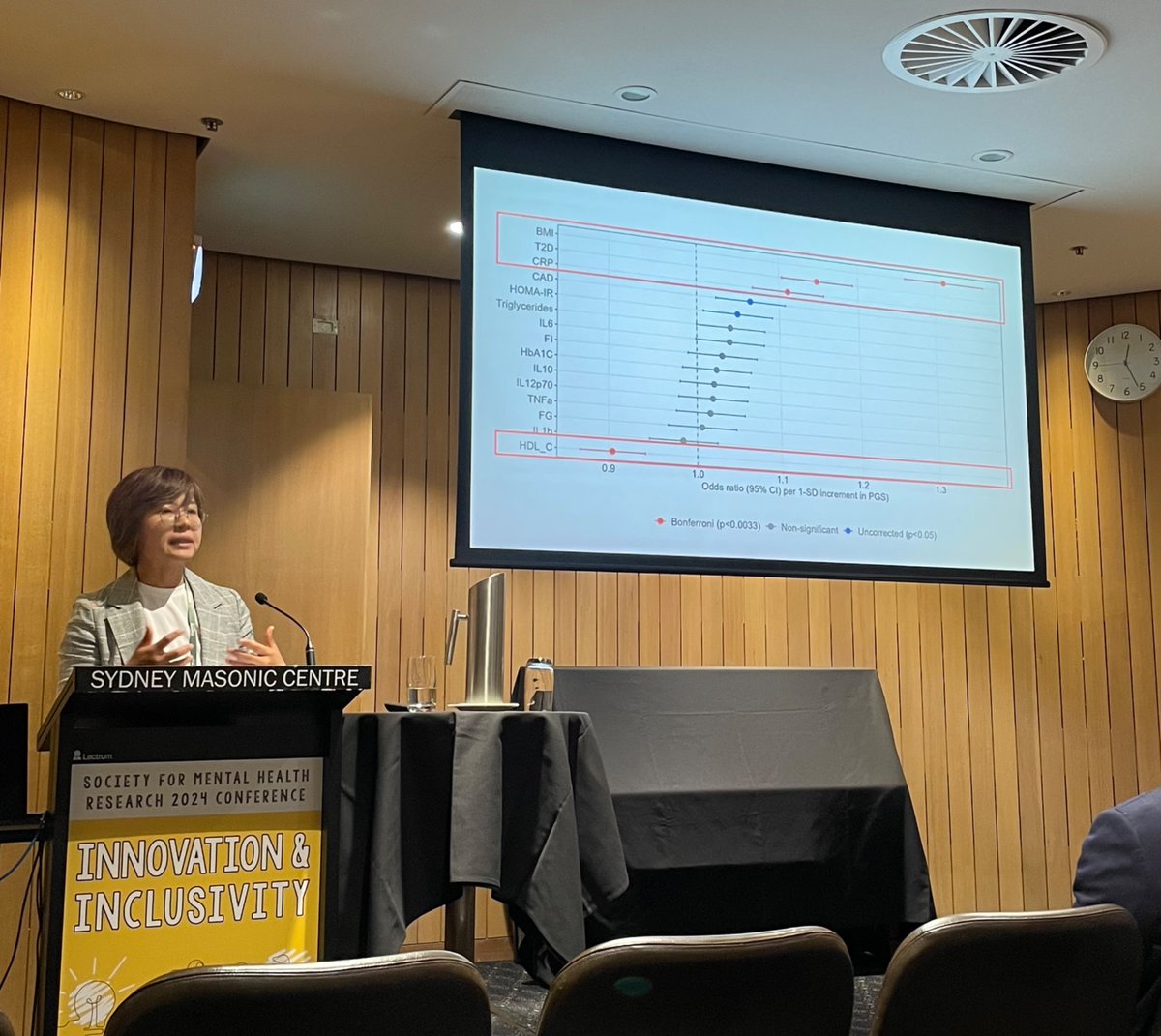 Jake Crouse (@jacobjcrouse) on Twitter photo Excellent talk by <a href="/mirim_shin/">Mirim Shin</a>
on elevated genetic risk for metabolic and inflammatory dysfunction in atypical #depression - as well as reduced efficacy of SSRIs and SNRIs in this group in the Australian Genetics of Depression Study #smhr2024 <a href="/SMHR/">SMHR</a> <a href="/BrainMind_Usyd/">Brain & Mind Centre</a> Excellent talk by <a href="/mirim_shin/">Mirim Shin</a>
on elevated genetic risk for metabolic and inflammatory dysfunction in atypical #depression - as well as reduced efficacy of SSRIs and SNRIs in this group in the Australian Genetics of Depression Study #smhr2024 <a href="/SMHR/">SMHR</a> <a href="/BrainMind_Usyd/">Brain & Mind Centre</a>