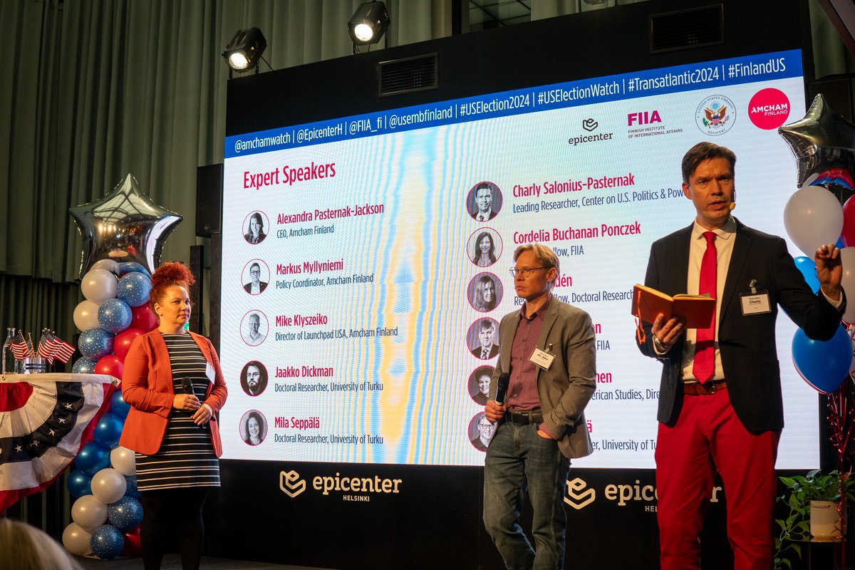 On the <a href="/EpicenterH/">EpicenterHelsinki</a> stage, <a href="/FIIA_fi/">FIIA</a>'s <a href="/charlyjsp/">C Salonius-Pasternak</a> are leading the discussion together with <a href="/JMC_utu/">John Morton Center</a>'s Dr. Niko Heikkilä and <a href="/MilaSeppala/">Mila Seppälä</a> on the different key issues such as abortion and gun rights that drive votes in the #USElections2024. #USElectionWatch #transatlantic2024