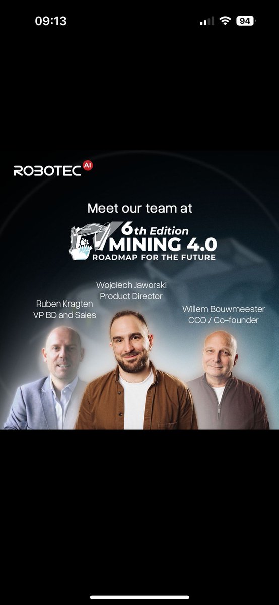 Meet our team at the Mining 4.0 conference in Barcelona!

Our Director of Product Wojciech Jaworski, CCO and co-founder Willem Bouwmeester, and VP of Business Development &amp; Sales Ruben Kragten, will represent Robotec's experts onsite. 

See you in Barcelona! 

#miningsimulation