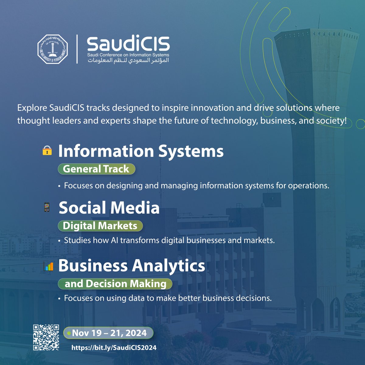 kfupm_kikx's tweet photo. Explore the cutting-edge at SaudiCIS Conference Tracks! 
Dive into specialized sessions featuring the latest advancements in cybersecurity, AI, cloud computing, and digital innovation. Join industry leaders and experts as they shape the future of technology in Saudi Arabia. 🌐🚀 
Don’t miss out—where innovation meets insight!
@Saudi_AIS 
Register Now! https://t.co/3FFBwRWU02