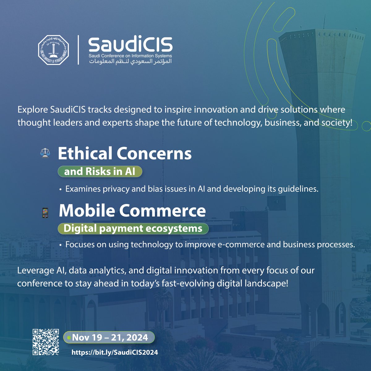 kfupm_kikx's tweet photo. Explore the cutting-edge at SaudiCIS Conference Tracks! 
Dive into specialized sessions featuring the latest advancements in cybersecurity, AI, cloud computing, and digital innovation. Join industry leaders and experts as they shape the future of technology in Saudi Arabia. 🌐🚀 
Don’t miss out—where innovation meets insight!
@Saudi_AIS 
Register Now! https://t.co/3FFBwRWU02