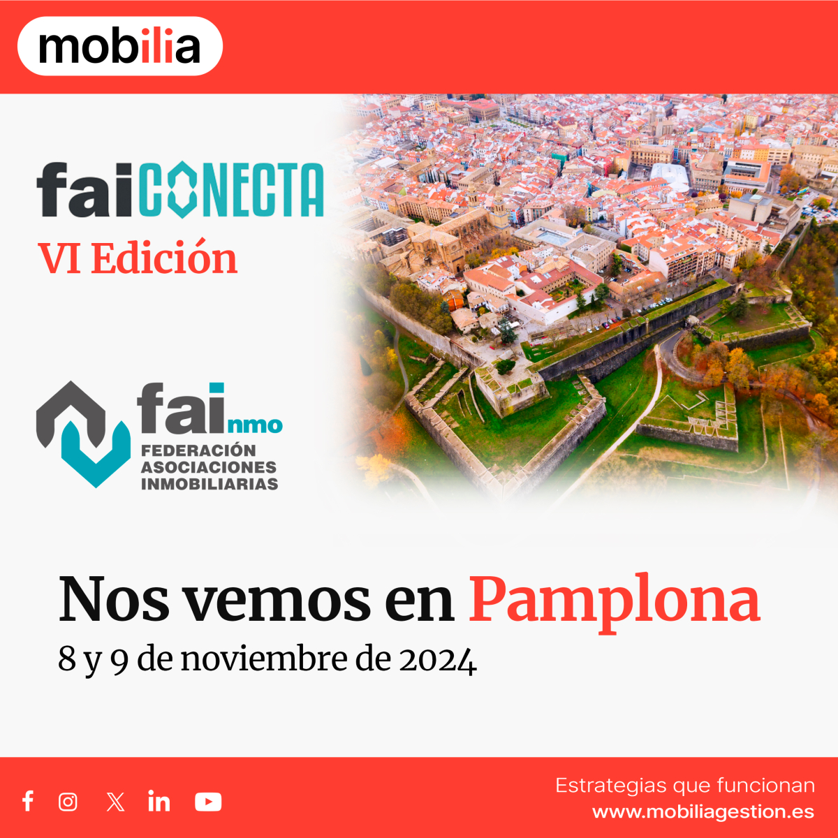 mobiliacrm's tweet photo. En unos días estaremos en la VI edición de @faiconecta de @faiinmo bajo el título de "Experiencia de Cliente: El nuevo desafío inmobiliario". Nos vemos en Pamplona este 8 y 9 de noviembre. https://t.co/BmbYp1cyiT