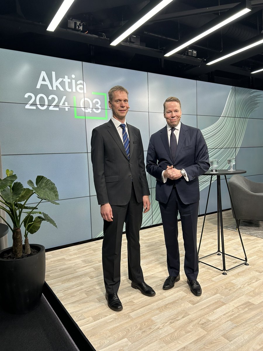 Aktia’s results briefing will be held today 6.11.2024 at 10.30 a.m. and can be seen live as a webcast or as a recording after the event at aktia.videosync.fi/aktia-pankki-o…. CEO Aleksi Lehtonen and interim CFO Karri Varis will present the Q3 results. #AktiaIR #Aktia #Q3