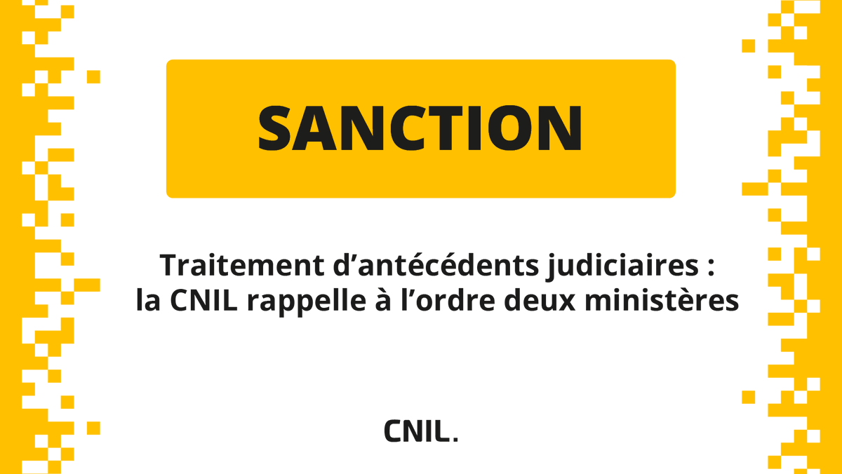 ℹ️🔴 La CNIL rappelle à l’ordre le ministère de l’Intérieur et des Outre-mer et le ministère de la Justice pour leur mauvaise gestion du fichier de traitement d’antécédents judiciaires (#TAJ) 👉 cnil.fr/fr/traitement-…