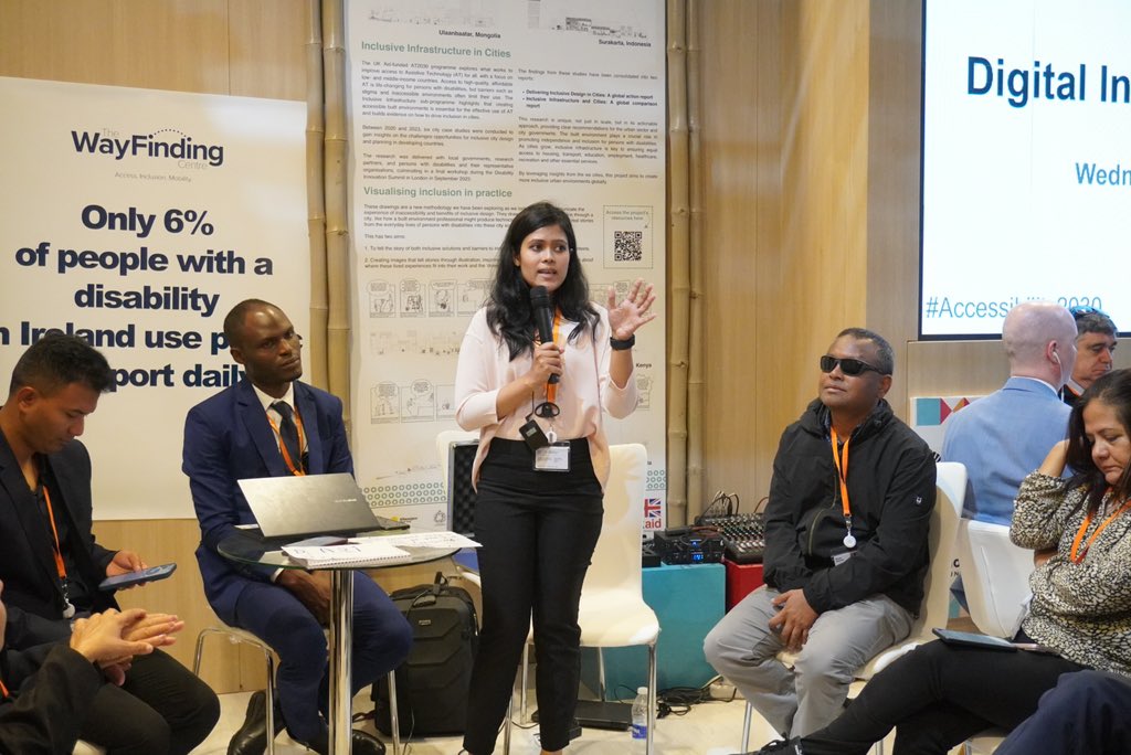 GDS_Disability's tweet image. Live from the session on “Digital Inclusion in Cities at the #Accessibility2030 Pavilion @WUF12Egypt. 

IDA’s #BridgeCRPD_SDGs Training of Trainers participant, Sarna Shah from 🇧🇩 shares her research findings and experience of using #AI enabled #AccessibleTechnology 🦻