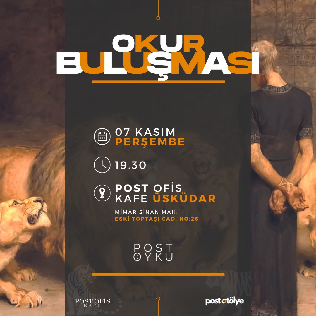 📚 Post Öykü ekibi okurlarıyla buluşuyor! 

7 Kasım Perşembe saat 19:30’da Post Ofis Kafe’de buluşuyoruz. 

📌Katılmak için @postofiskafe Instagram hesabına mesaj atarak kayıt yaptırabilirsiniz! 

Bekliyoruz. ✨📖