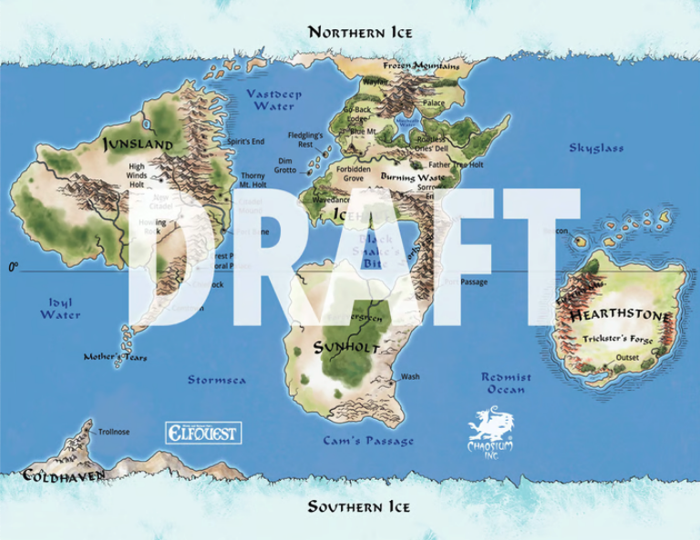 Chaosium_Inc's tweet photo. ... a New #ElfQuest World Map, which we've specially created for this Kickstarter. We are working with Wendy and Richard Pini and the team at Warp @elfquest to finalize all of the locations and details (so this is not the final version). https://t.co/1gssqwpWMm
