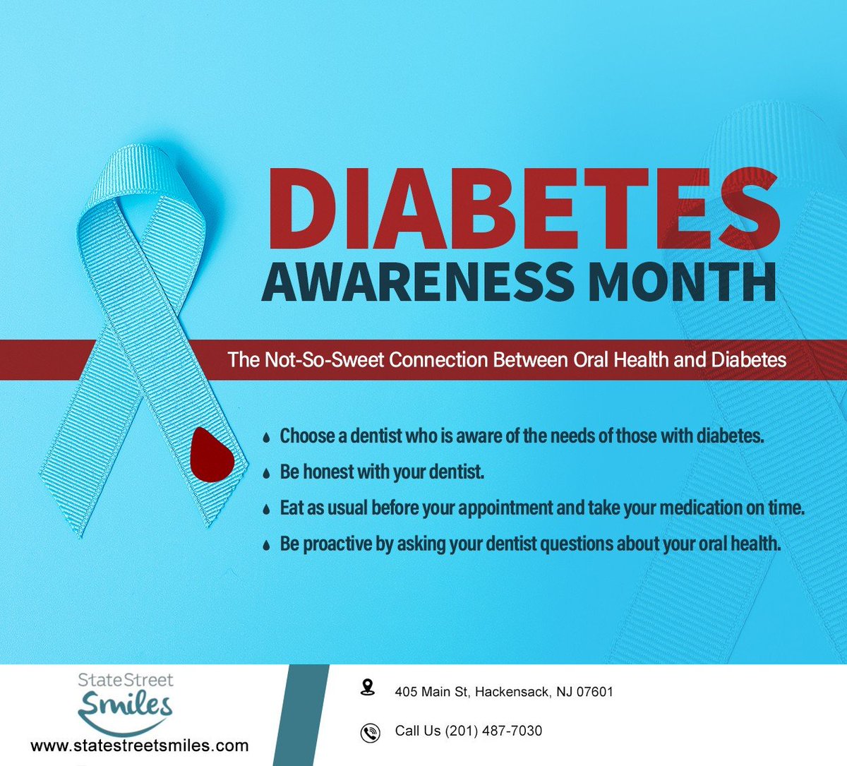 SSSmilesNJ's tweet photo. Studies have found that almost 1 in 5 people with severe gum disease may also have type 2 diabetes. Your dentist can refer you to your doctor to get screened for prediabetes or type 2 diabetes. #diabetesawareness #StateStreetSmiles #Hackensack #NJ https://t.co/rEP8W41kMB