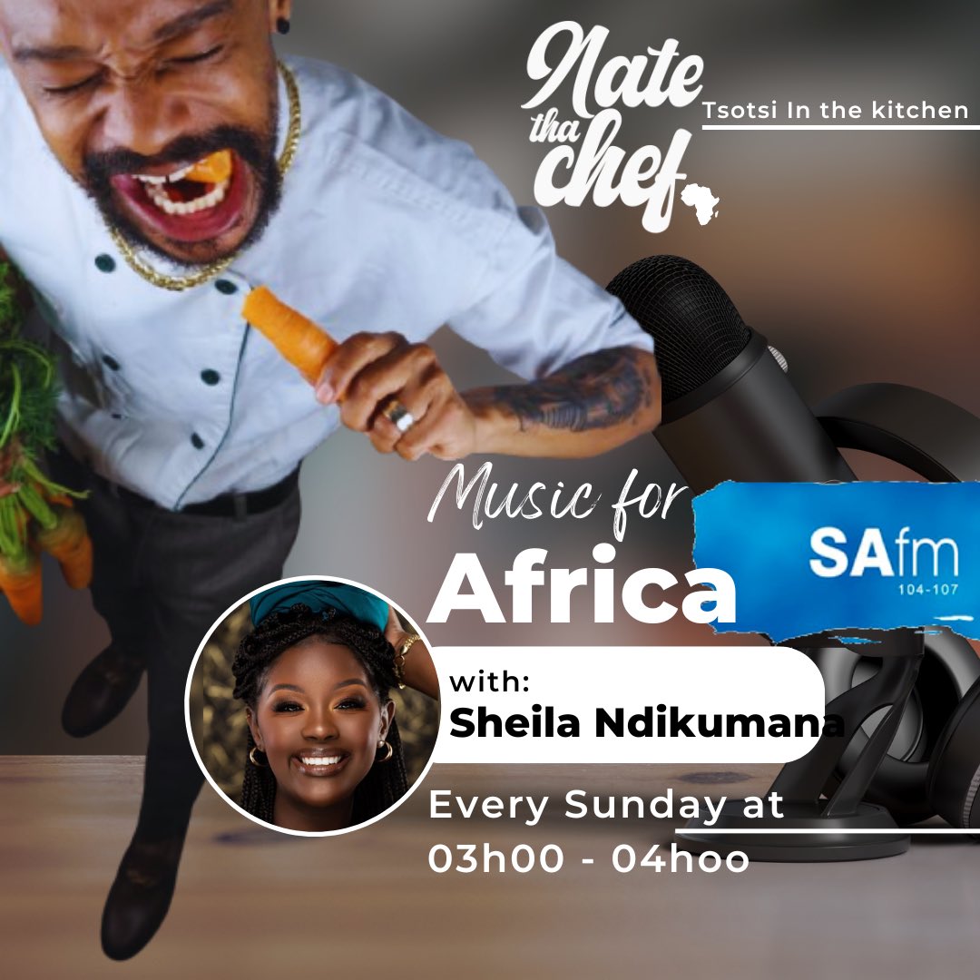 natethachef's tweet photo. Catch us on @SAfmRadio every Sunday at 3am - am Music for Africa show with Sheila Ndikumana as we talk the future and past of African Cuisine. #TsotsiInthekitchen #SAFm #AfricanCuisine https://t.co/RLUgtXLwPZ