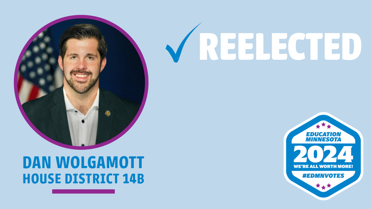 Education Minnesota (@educationmn) on Twitter photo Teacher pension reform champion <a href="/RepWolgamott/">Rep. Dan Wolgamott</a> wins reelection in House District 14B! Congratulations!! #mnleg #edmnvotes Teacher pension reform champion <a href="/RepWolgamott/">Rep. Dan Wolgamott</a> wins reelection in House District 14B! Congratulations!! #mnleg #edmnvotes