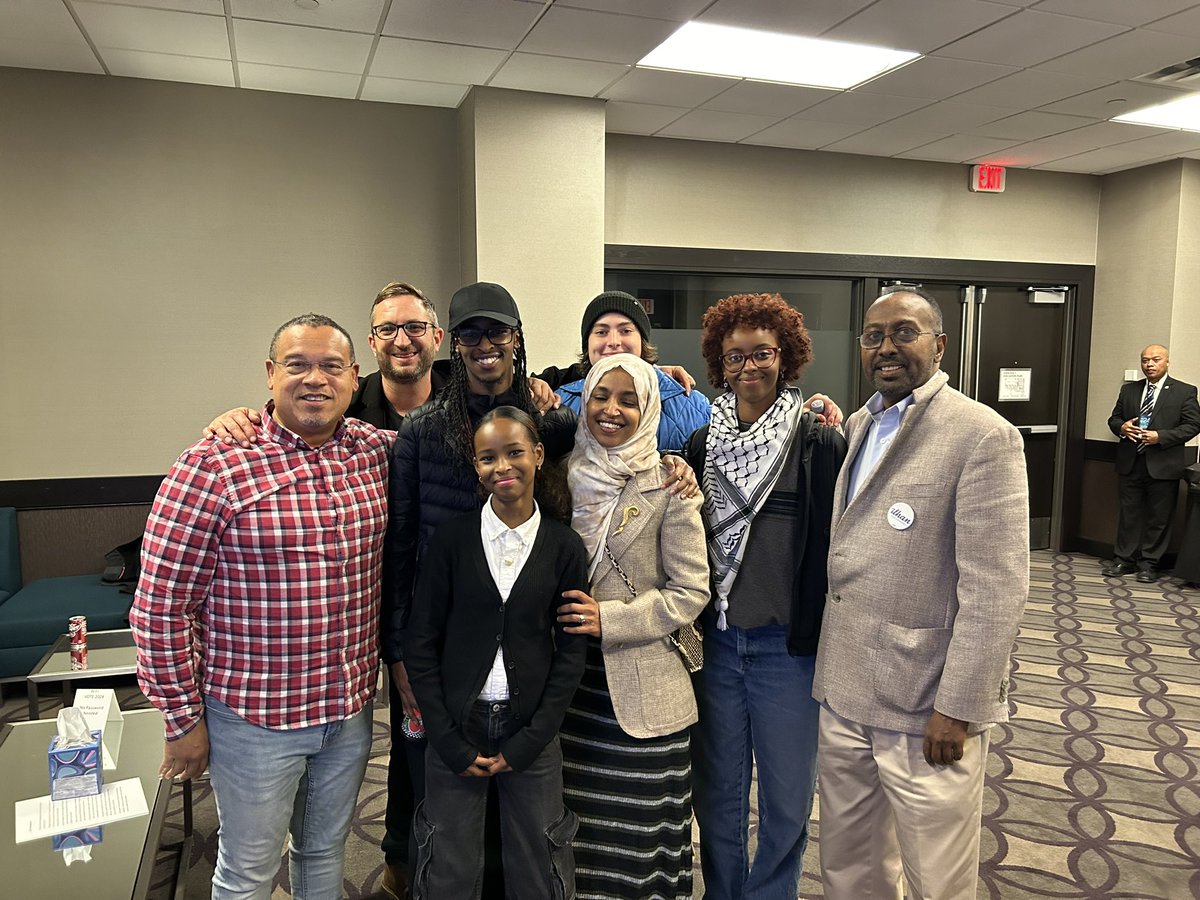 keithellison's tweet photo. Congrats to my friend @IlhanMN @Ilhan! She brings resources to the district; she speaks truth to power; and she cares about people.  Thanks for your service and congratulations! https://t.co/LJtFcqlzC4